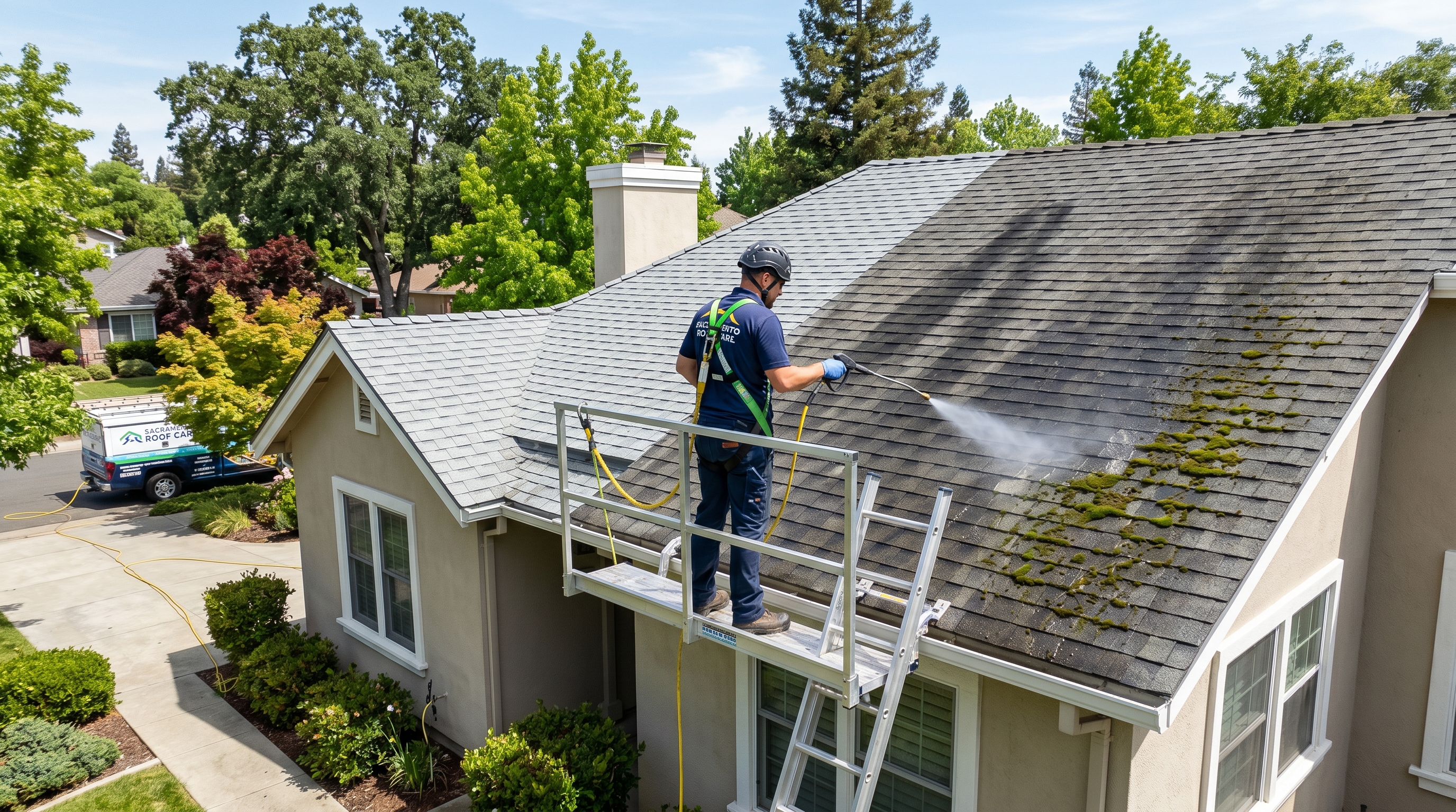 Roof soft wash cleaning Sacramento